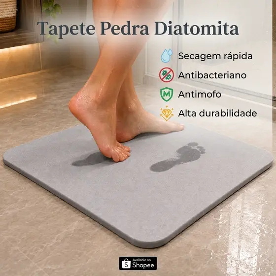 Tapete De Banheiro Pedra Diatomita Absorção Instantânea Antiderrapante Antimofo 🦠 + 2 Lixas Grátis 🧽