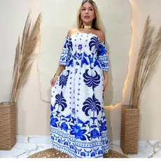 Vestido Longo feminino Com Lastex moda Ciganinha Com Manga Bufante