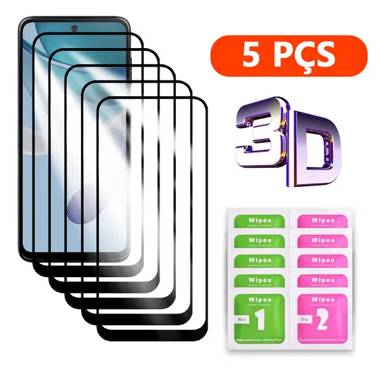 Kit 5 Películas 3D Vidro Temperado para Motorola Moto G84 G54 G34 G24 G14 G73 G53 G23 G13 G30 G20 G10