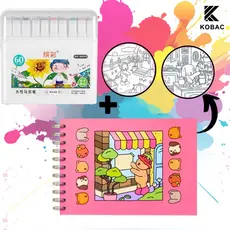 Livro de desenho animado + Multicolor Marker Set 12-24-36-48-60 Count Colorful Markers And 50 Page Drawing Book Combo