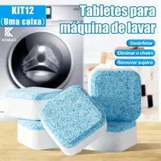 Kit 12 Limpador Pastilhas de Máquina de Lavar - Limpeza Profunda e Remoção de Manhas