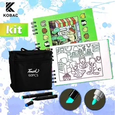 Kit Livro De Colorir Capa Dura 50 Páginas + 80 Cores Caneta Marcadora Com Ponta Dupla