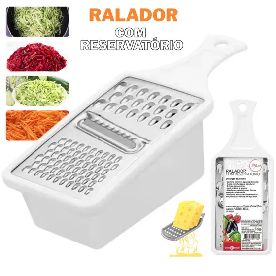 Ralador Legumes Frutas Queijos Multifuncional Aço Inox com Recipiente 4 Faces Cozinha Premium