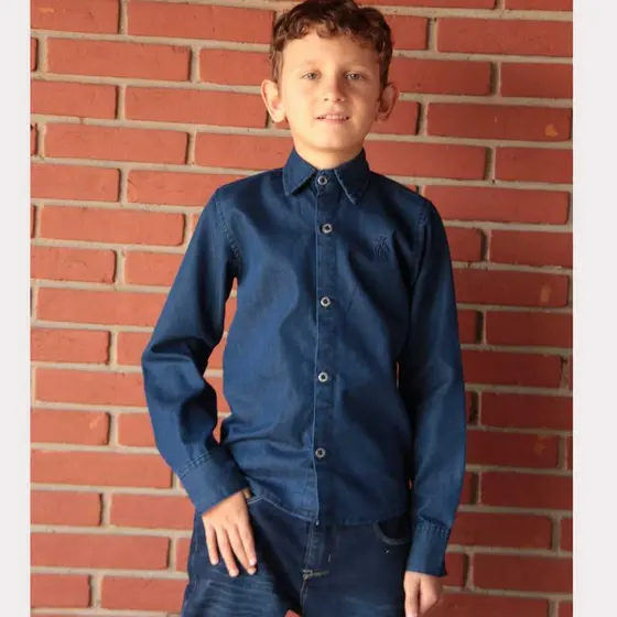 Camisa Social Jeans Infantil  juvenil Masculina 01 ao 16