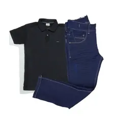 Kit Calça Jeans Sil Fit + Polo Juvenil Menino do 10 ao 16