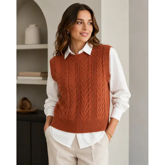 Colete Feminino Tricot com Detalhes em Trança Elegante
