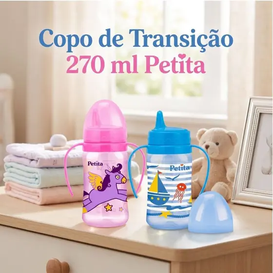 Copo Infantil Válvula Redutora C/ Alças 270ml Petita +6M