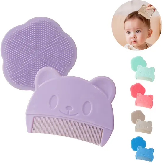 Kit Pente e Escova Banho Bebê Silicone Tira Casquinha Crosta Láctea Macio
