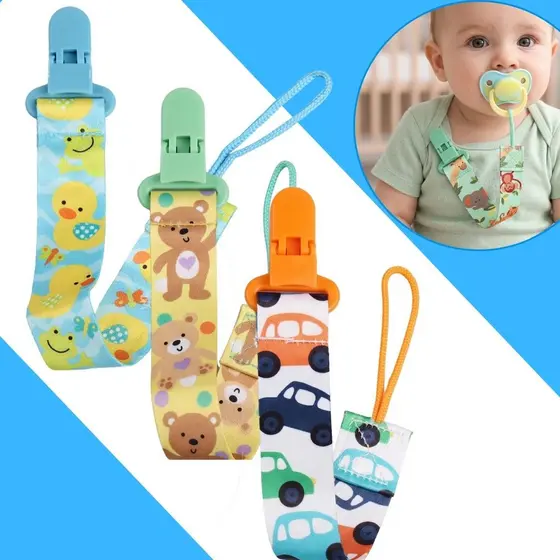 Kit com 1/2/3 ou 5 - Prendedores de Chupeta com Trava e Corrente - Menino/Menina