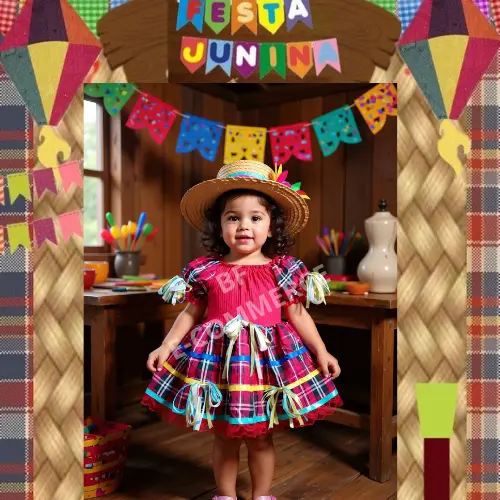 Vestido Festa Junina Infantil Fantasia Caipira São João ,Quadrilha