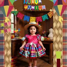Vestido Festa Junina Infantil Fantasia Caipira São João ,Quadrilha