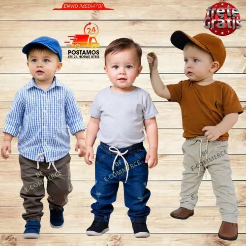 Calça Jogger Jeans , Brim Infantil e Bebê Menino Masculino