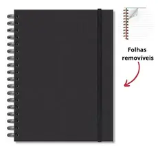 Caderno Colegial 80 folhas Removíveis Pautadas Capa Preta | Divisórias Cartela de Adesivos e Envelope | Espiral