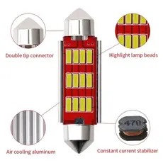 Par Lampadas Led Torpedo Canbus 36mm 12 Leds Luz Branca Teto Placa 12v