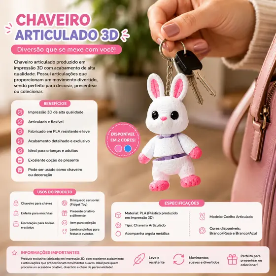Chaveiro Articulado 3D Coelho e Salamandra – Impressão 3D em PLA  🧩 Leve mais fofura e diversão para
