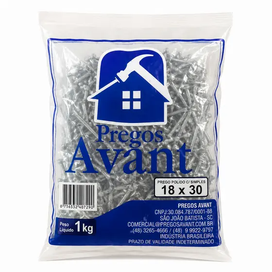 Pregos Avant 18x30 1kg Prego Polido com Cabeça Simples para Madeira e Construção