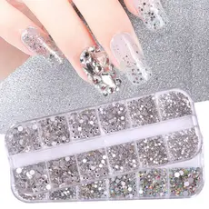 Kit 12 Strass para Decoração de Unhas em Cores Transparentes com Caixinha Organizadora de Jóias (S027)