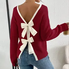 Outono inverno novo estilo camisola feminina Cross-Border moda volta arco decoração em torno do pescoço pulôver camisola