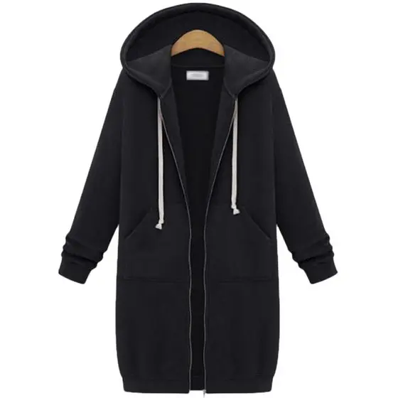 Outono inverno feminino com capuz manga comprida moletom de comprimento médio camisa de lã casaco longo