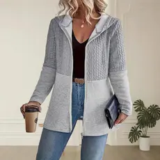 Cross-Border 2026 feminino outono inverno cor sólida costura ondulada Casual solto casaco com capuz feminino
