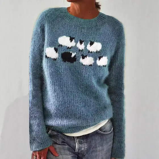 Nova camisola feminina venda quente em torno do pescoço cor-bloqueio solto moda pulôver Sw