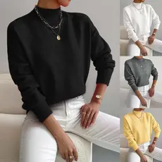 Cross-Border outono inverno meia gola alta pulôver camisola de manga comprida comércio exterior moda feminina cor sólida