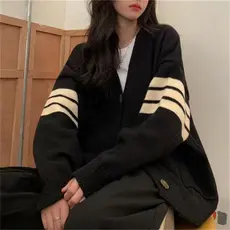 2026 outono inverno novo estilo listrado Cardigan camisola feminina jaqueta solta estilo Preppy camisola de manga compri