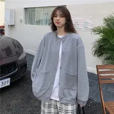 Início do outono cor sólida botão moletom jaqueta feminina 2026 novo estilo simples All-Match Cardigan primavera outono