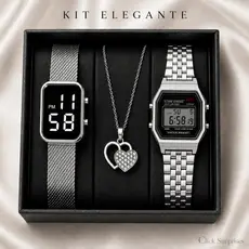 Kit Casal Relógios Digitais Feminino Masculino + Colar Pingente Coração