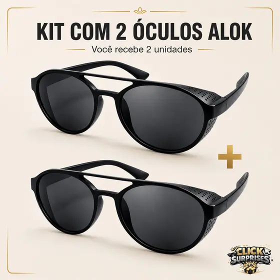 Kit com 2 ou 1 Óculos de Sol Estilo Alok Steampunk Unissex
