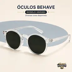 Óculos de Sol Behave Unissex Armação Transparente e fosca Redondo Vintage Masculino Feminino