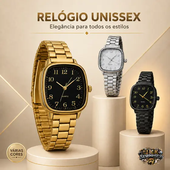 Relógio Unissex Analógico Quadrado com Pulseira Metálica Elegante Social e Casual