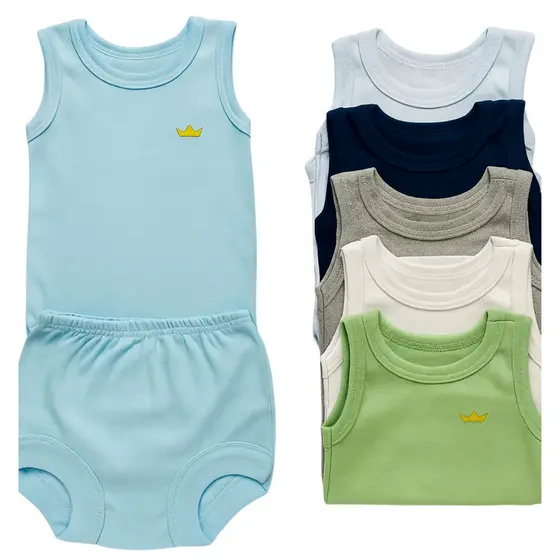 Kit 4 Peças Body Regata + Tapa Fralda Suedine 100% Algodão Bebê Menino P M G