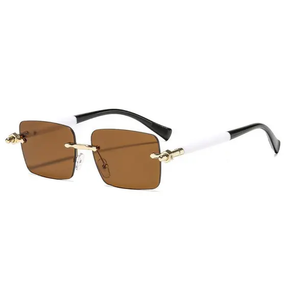 Óculos de Sol Quadrados Sem Armação Elegantes, Óculos de Sol Retro com Personalidade, Material TR+ Metal, Óculos de Sol