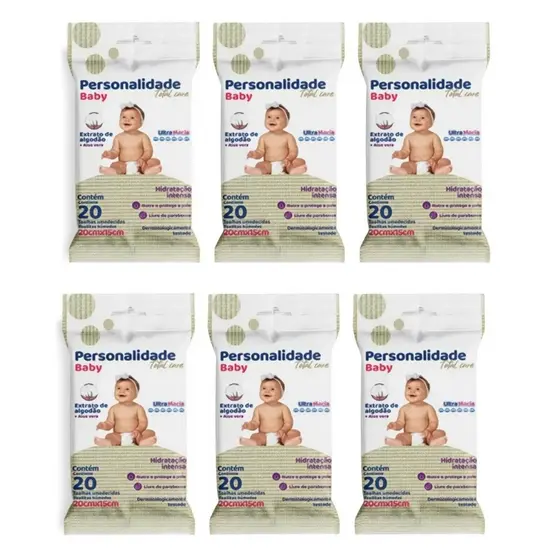Kit 6 Pcts Toalha Umedecida Personalidade Pocket 20 Un