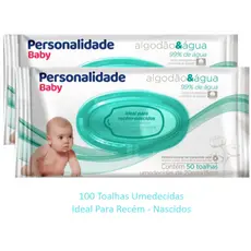 Lenço Umedecido 100un Recém Nascido Personalidade Baby RN 2 Pacotes C/50un