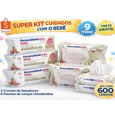 kit 600 Lenço Umedecido c/ 3 Creme Pomada Assadura Bebê Personalidade 6 Pcts Toalha Umedecida