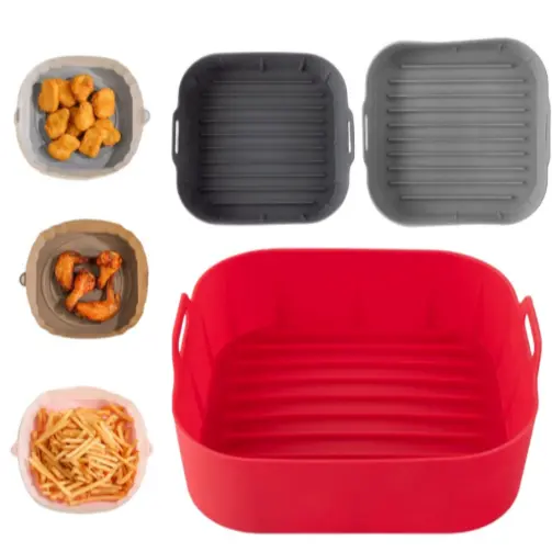 Forma De Silicone Air Fryer Antiaderente Cesto Silicone Fritadeira Elétrica Quadrado
