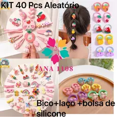 Kit 40unidades Lacos de Bico de pato/Tic tac+ Rabico Com Desenho de Silicone Infantil  Acessórios Para Cabelo