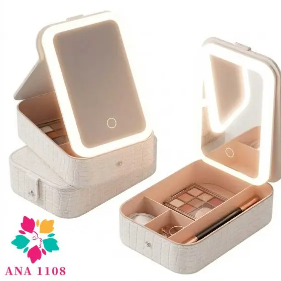 ANA1108 Caixa de Joias com Espelho (Mini ou Luxo LED) – Estojo Portátil de Viagem