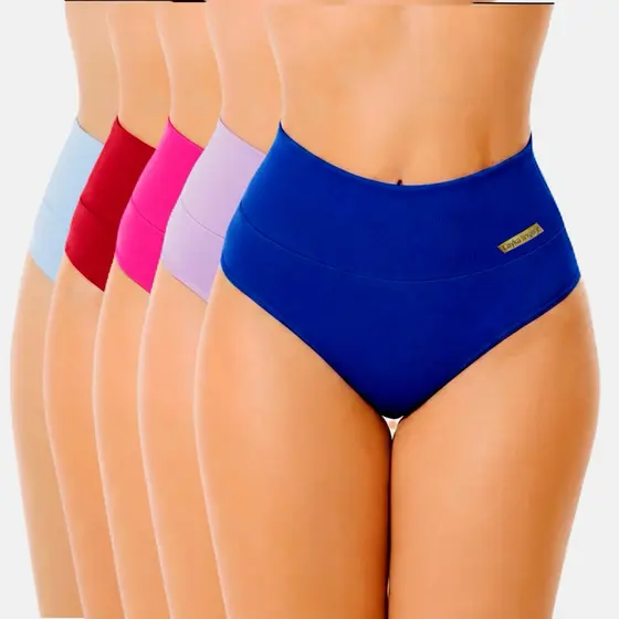 kit 5  lindas calcinhas cós alto Layka cós duplo conforto cores atacado revenda