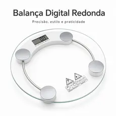 Balança Digital de Chão Redonda Vidro Temperado até 180kg com Visor LCD