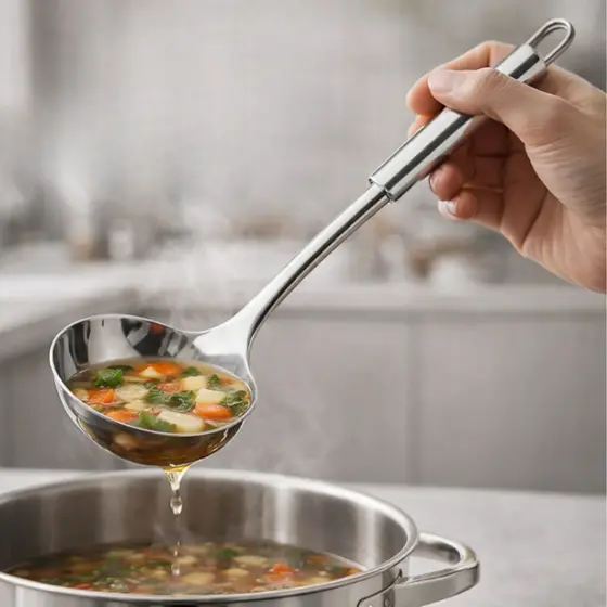 Concha de Aço Inox 33cm Utensílio Cozinha Feijão Molhos Sopas