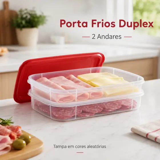 Porta Frios Duplex 2 Andares Com Tampa Organizador Geladeira Queijo Presunto