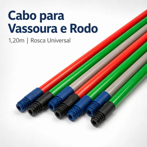 Cabo de Madeira para Vassoura Rodo, Haste Bastão Plastificado Rosca Universal 1,20m