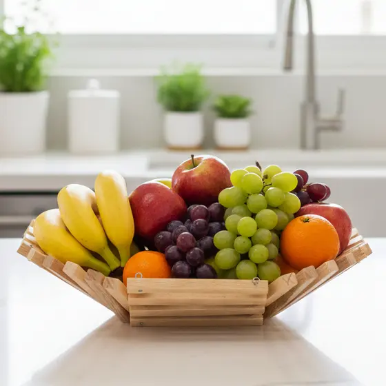 Fruteira de Mesa Madeira Pinus para Frutas Bancada de Cozinha