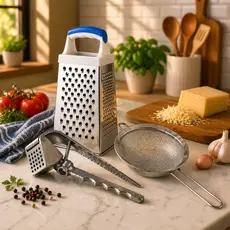 Kit Cozinha Completo 3 Peças Ralador Inox + Espremedor Alho + Peneira 16cm
