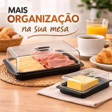 Kit Porta Frios + Manteigueira com Tampa Acrílica Mesa Posta para Servir Frios Café da Manhã