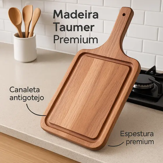 Tábua de Carne Madeira Wood 45cm Com Cabo Churrasco Cozinha