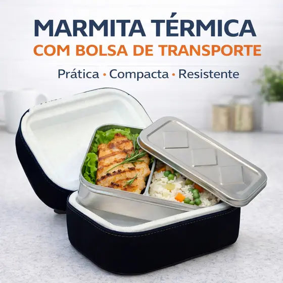 Marmita Térmica Retangular com Bolsa de Transporte Marmiteira Alumínio
